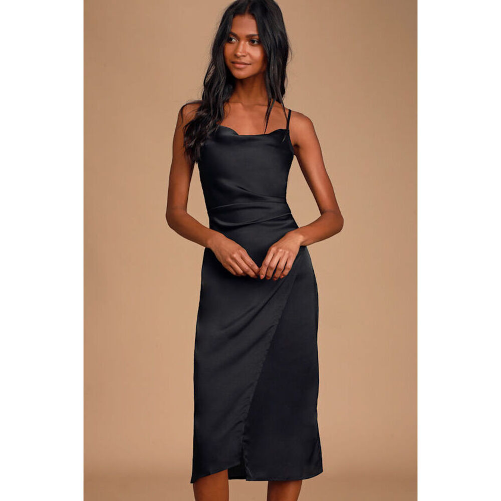 Lulus Hollywood Woman Black Satin Midi Dress - Size S